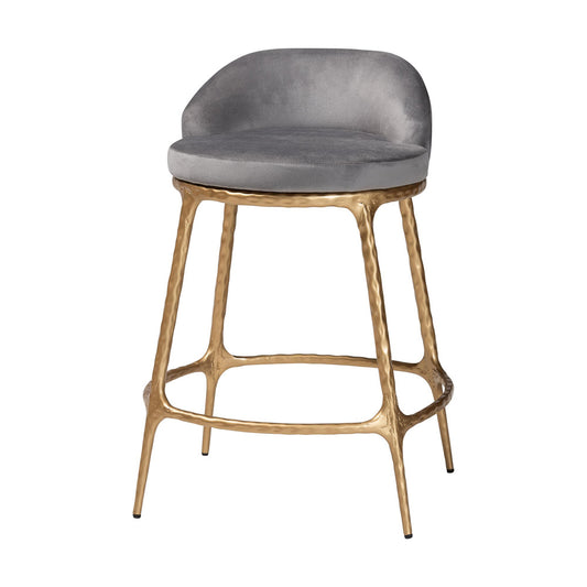 Baxton Studio - Aarush Counter Stool in Grey/Gold - FUR6902-Hammered Metal-CS view 1