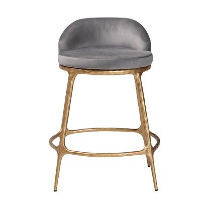 Baxton Studio - Aarush Counter Stool in Grey/Gold - FUR6902-Hammered Metal-CS view 2