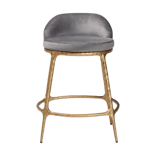 Baxton Studio - Aarush Counter Stool in Grey/Gold - FUR6902-Hammered Metal-CS view 2