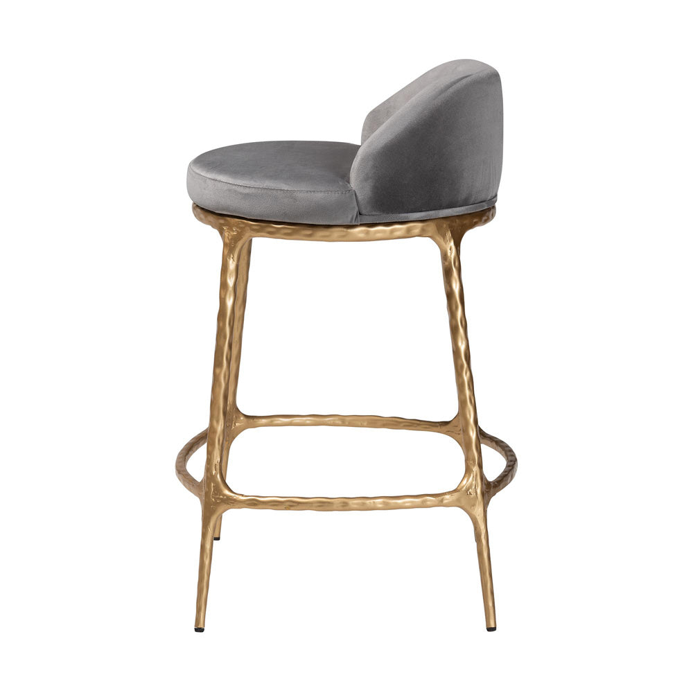 Baxton Studio - Aarush Counter Stool in Grey/Gold - FUR6902-Hammered Metal-CS view 3