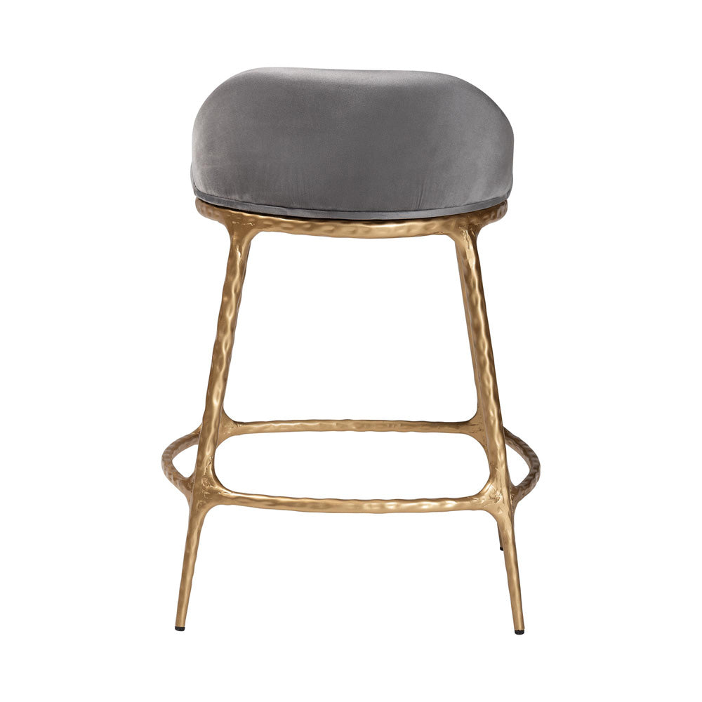 Baxton Studio - Aarush Counter Stool in Grey/Gold - FUR6902-Hammered Metal-CS view 4