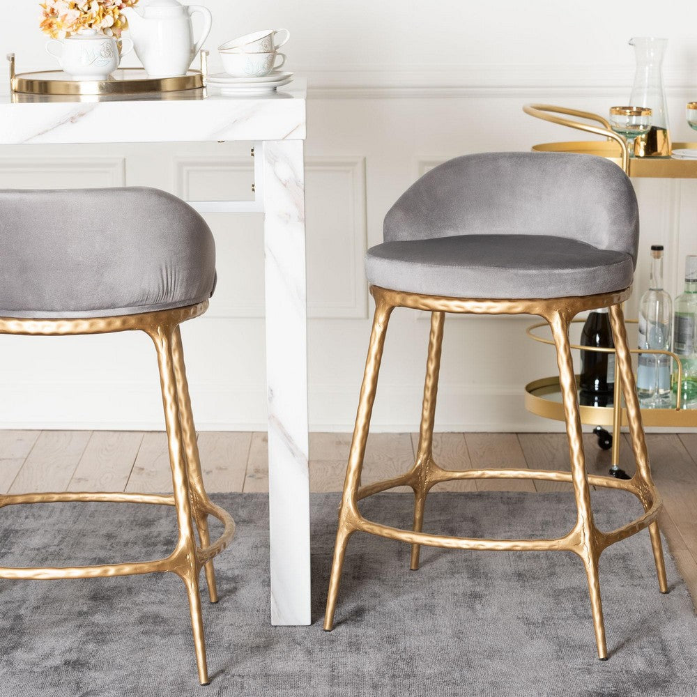 Baxton Studio - Aarush Counter Stool in Grey/Gold - FUR6902-Hammered Metal-CS view 8