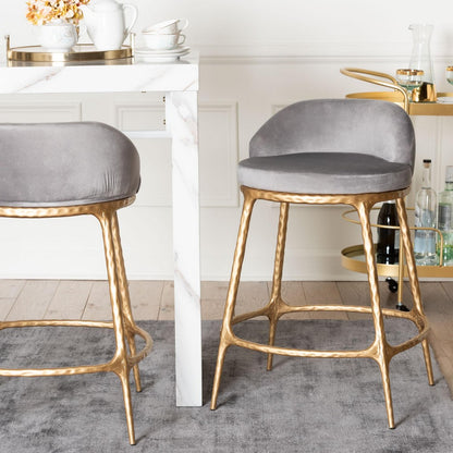 Baxton Studio - Aarush Counter Stool in Grey/Gold - FUR6902-Hammered Metal-CS view 8