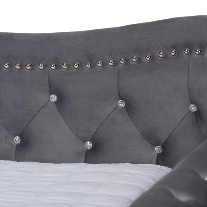 Baxton Studio - Abbie Queen Size Daybed in Grey - Abbie-Grey Velvet-Daybed-Queen view 4