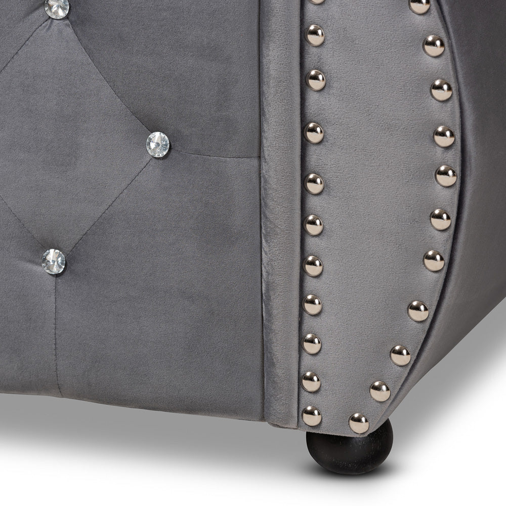 Baxton Studio - Abbie Queen Size Daybed in Grey - Abbie-Grey Velvet-Daybed-Queen view 6