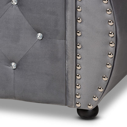 Baxton Studio - Abbie Queen Size Daybed in Grey - Abbie-Grey Velvet-Daybed-Queen view 6