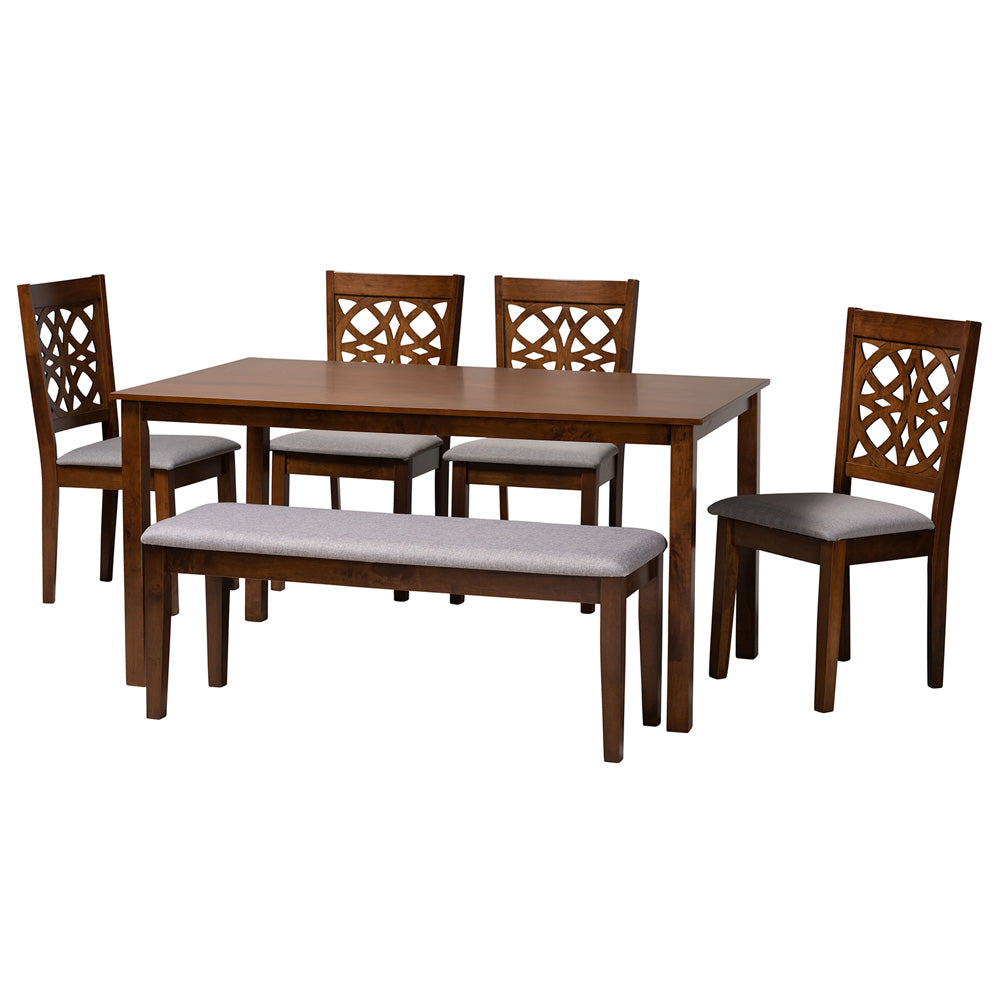 Baxton Studio - Abigail Dining Set in Grey/Walnut Brown - RH391C-Grey/Walnut-6PC Dining Set view 1