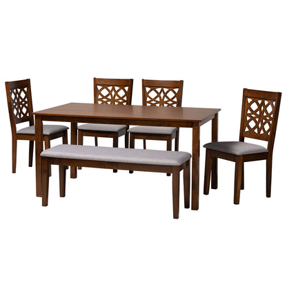 Baxton Studio - Abigail Dining Set in Grey/Walnut Brown - RH391C-Grey/Walnut-6PC Dining Set view 1