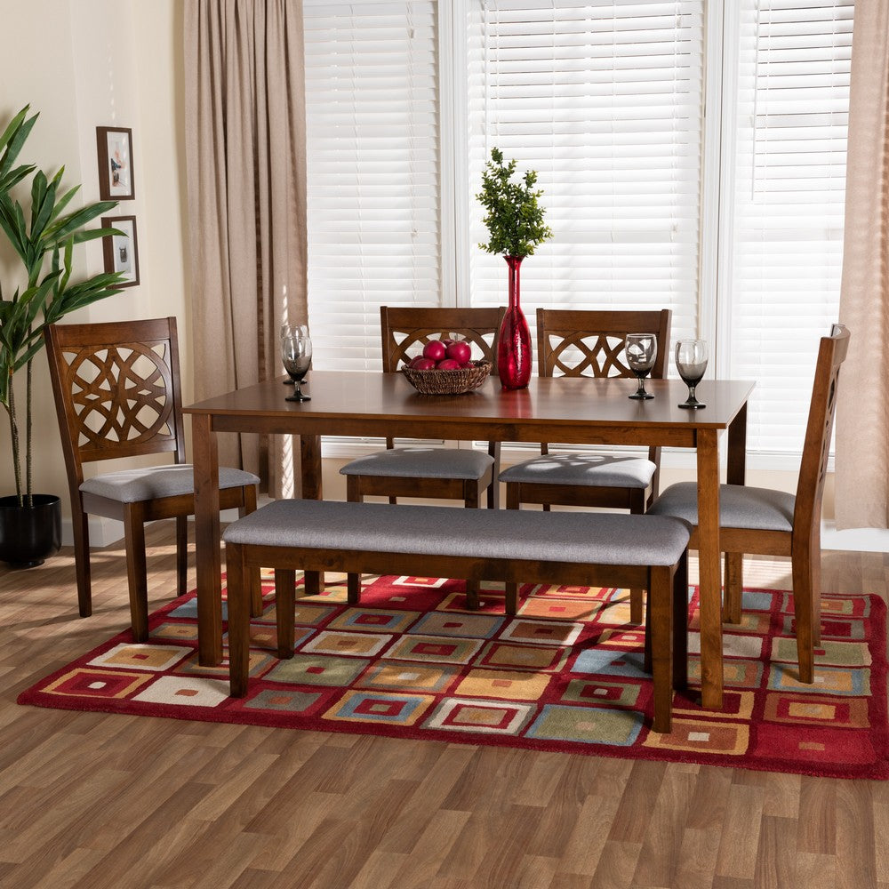 Baxton Studio - Abigail Dining Set in Grey/Walnut Brown - RH391C-Grey/Walnut-6PC Dining Set view 9