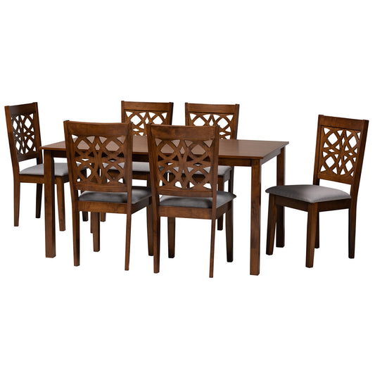 Baxton Studio - Abigail Dining Set in Grey/Walnut Brown - RH391C-Grey/Walnut-7PC Dining Set view 1