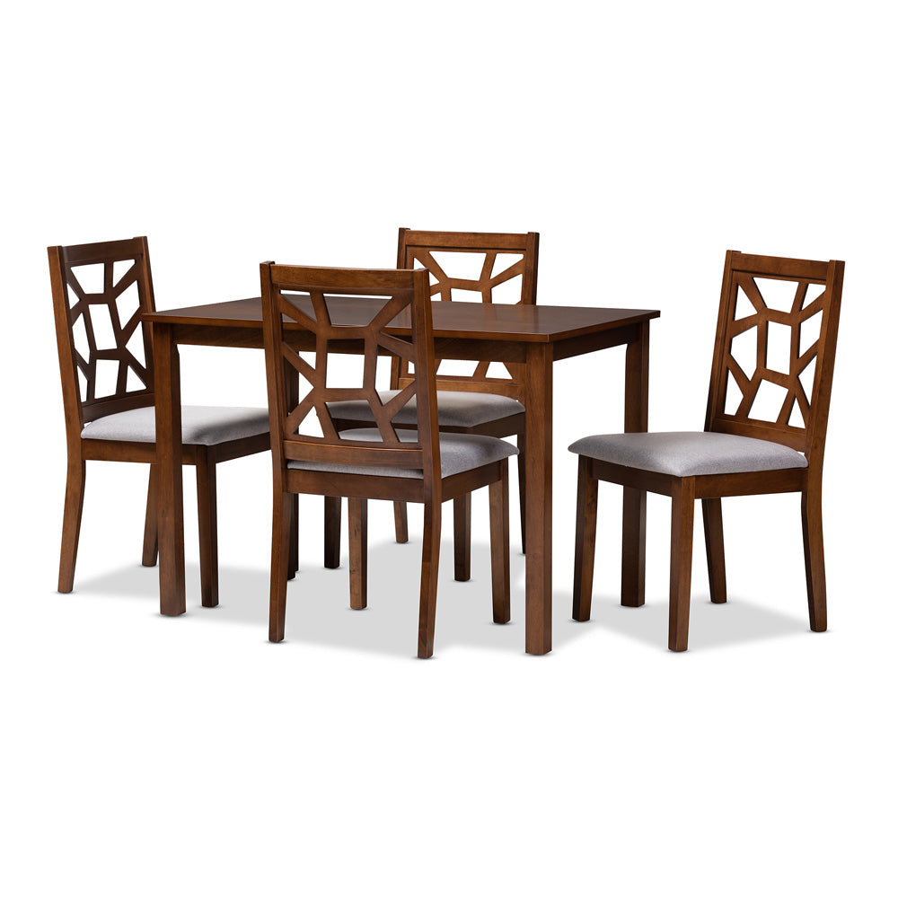 Baxton Studio - Abilene Dining Set in Table: Walnut Brown; Chairs: Grey/Walnut Brown - RH3010C-Walnut/Grey Dining Set view 1