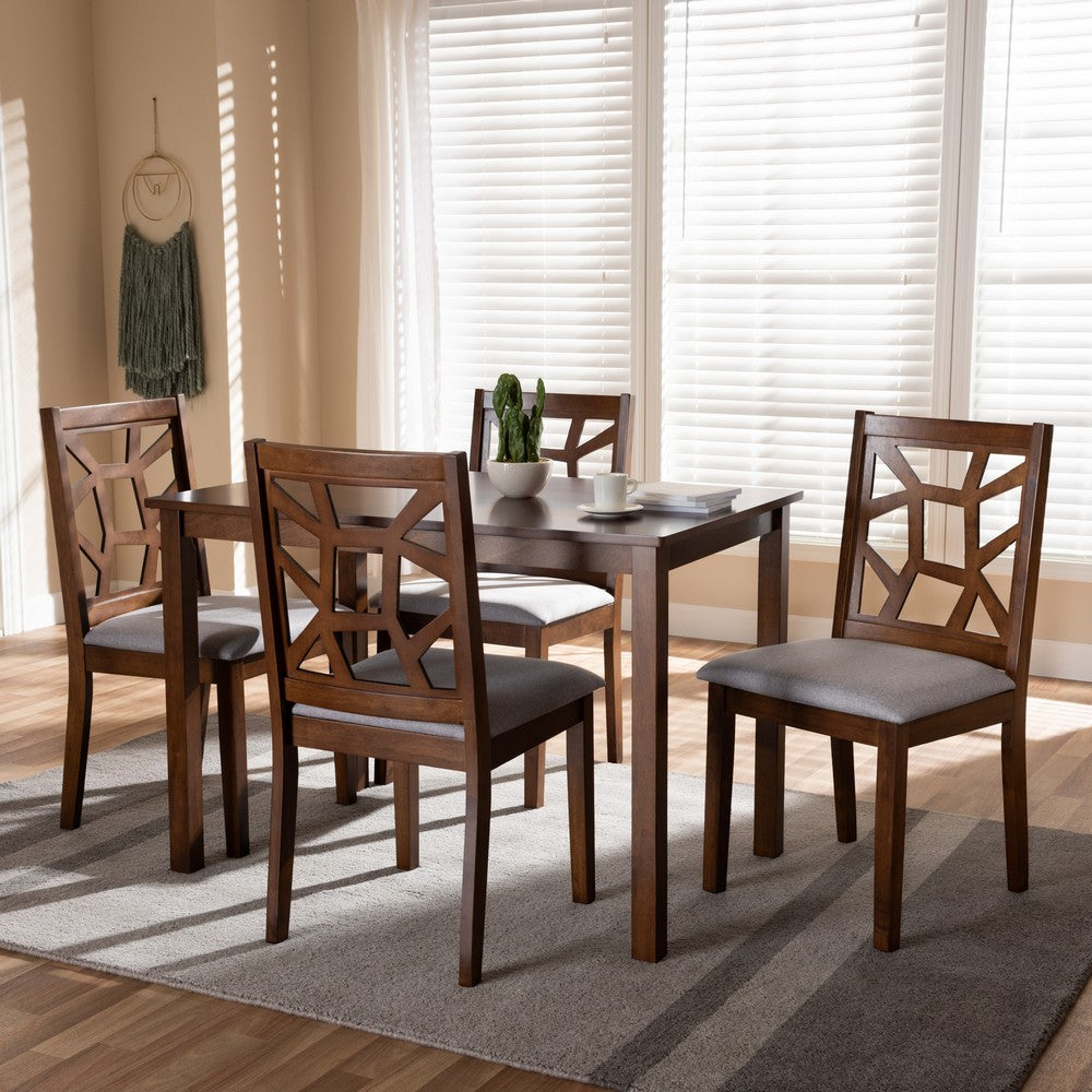 Baxton Studio - Abilene Dining Set in Table: Walnut Brown; Chairs: Grey/Walnut Brown - RH3010C-Walnut/Grey Dining Set view 3