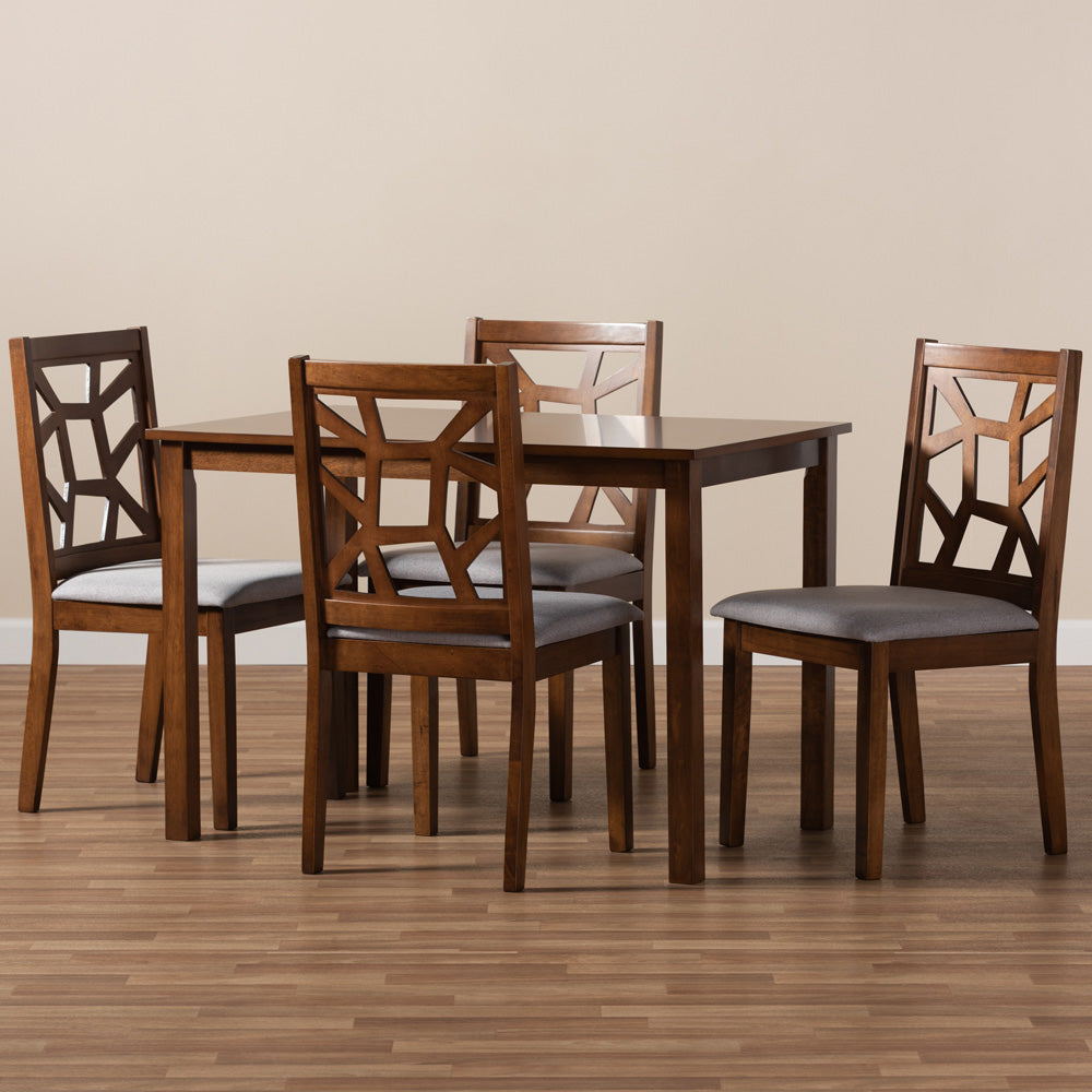 Baxton Studio - Abilene Dining Set in Table: Walnut Brown; Chairs: Grey/Walnut Brown - RH3010C-Walnut/Grey Dining Set view 4