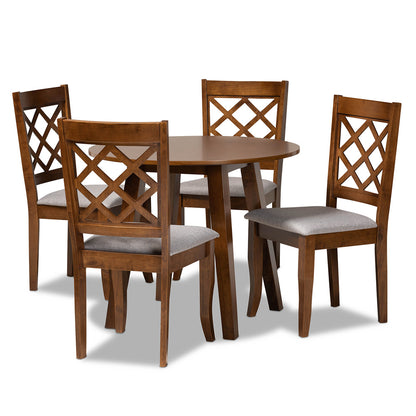 Baxton Studio - Adara Dining Set in Grey/Walnut - Adara-Grey/Walnut-5PC Dining Set view 1