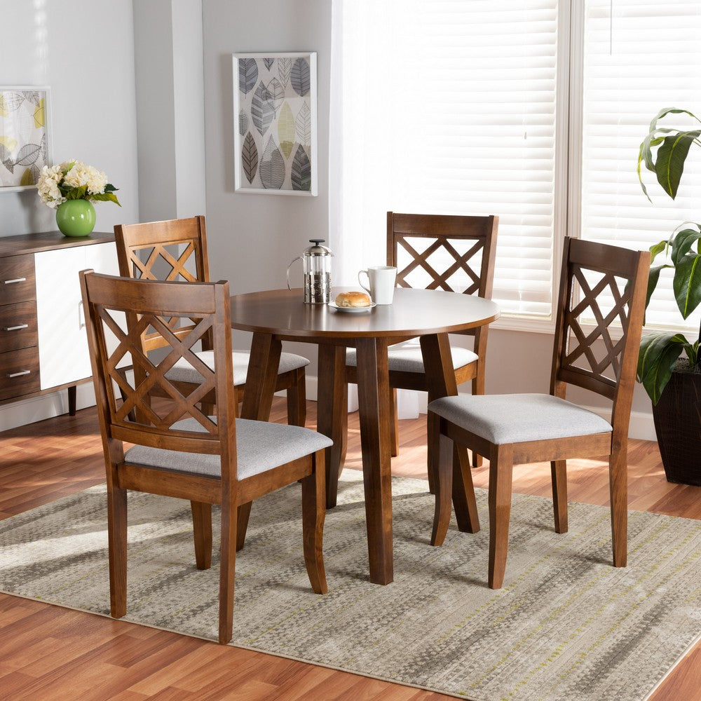 Baxton Studio - Adara Dining Set in Grey/Walnut - Adara-Grey/Walnut-5PC Dining Set view 7