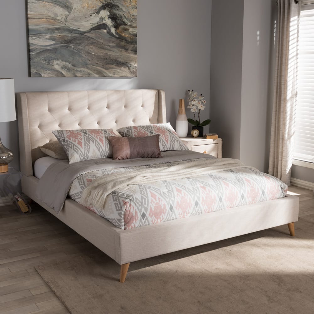 Baxton Studio - Adelaide King Size Bed in Light Beige - CF8862-Light Beige-King view 6