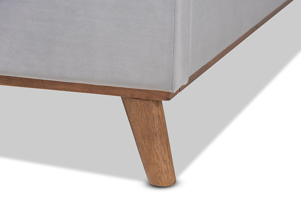 Baxton Studio - Adelie King Size Bed - BBT6928-Light Grey Velvet/Walnut-King view 6