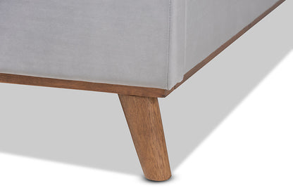 Baxton Studio - Adelie King Size Bed - BBT6928-Light Grey Velvet/Walnut-King view 6