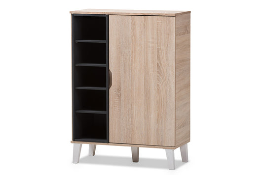 Baxton Studio - Adelina Storage Cabinet - SESC16104-Hana Oak/Dark Grey-Shoe Cabinet view 1