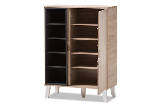Baxton Studio - Adelina Storage Cabinet - SESC16104-Hana Oak/Dark Grey-Shoe Cabinet view 2