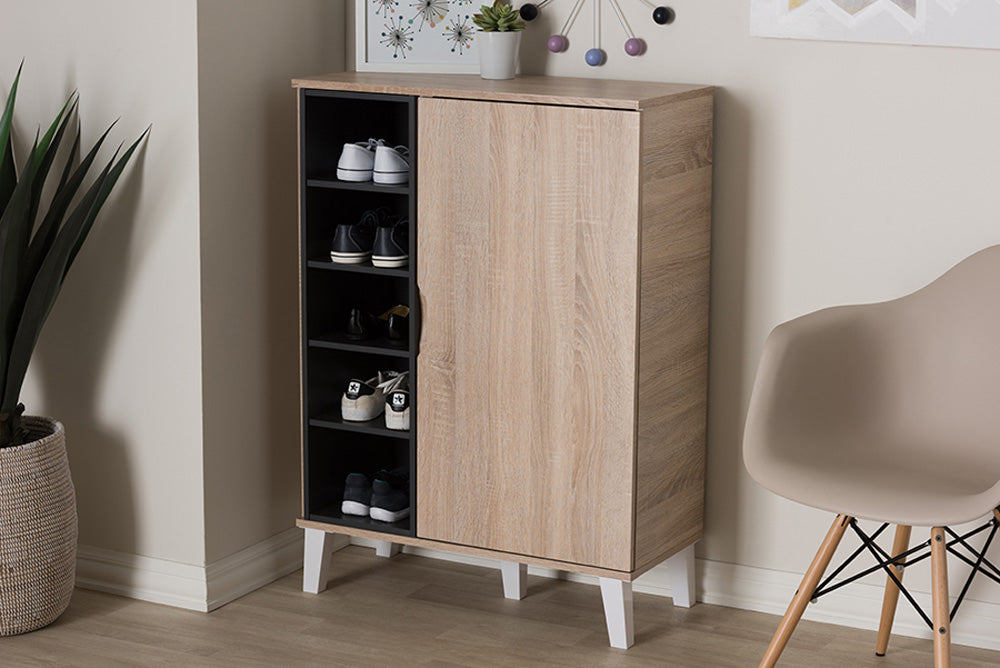 Baxton Studio - Adelina Storage Cabinet - SESC16104-Hana Oak/Dark Grey-Shoe Cabinet view 6