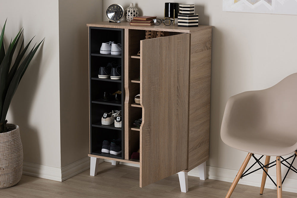 Baxton Studio - Adelina Storage Cabinet - SESC16104-Hana Oak/Dark Grey-Shoe Cabinet view 7