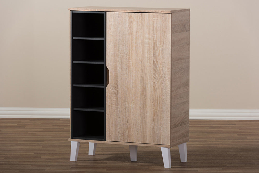 Baxton Studio - Adelina Storage Cabinet - SESC16104-Hana Oak/Dark Grey-Shoe Cabinet view 8