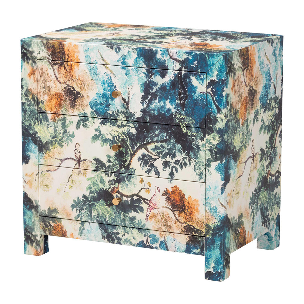 Baxton Studio - Adeline End Table in Multicolor/Brass - JY25A011-Birds in Tree Printed Canvas-Wooden-ET view 1