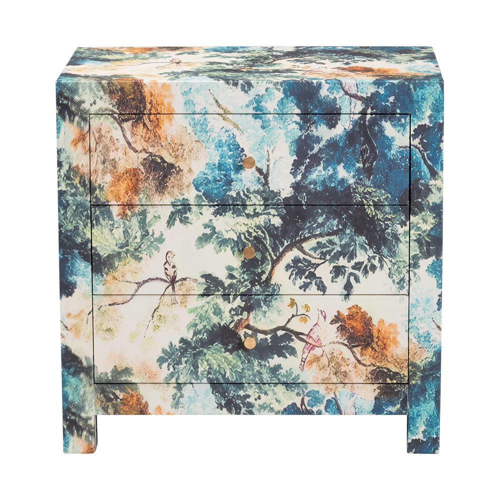 Baxton Studio - Adeline End Table in Multicolor/Brass - JY25A011-Birds in Tree Printed Canvas-Wooden-ET view 3