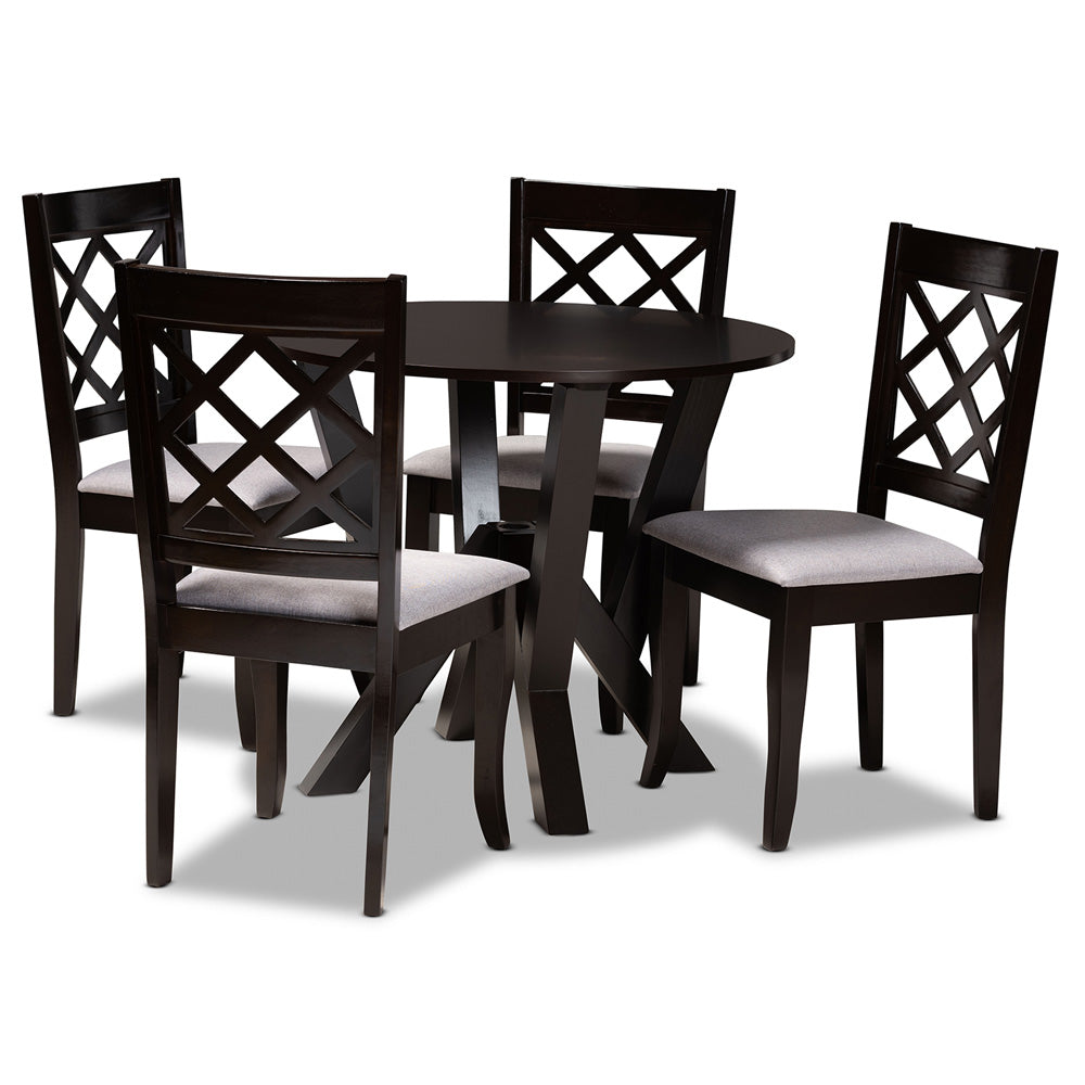 Baxton Studio - Adina Dining Set in Grey/Dark Brown - Adina-Grey/Dark Brown-5PC Dining Set view 1