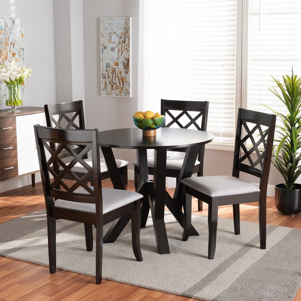 Baxton Studio - Adina Dining Set in Grey/Dark Brown - Adina-Grey/Dark Brown-5PC Dining Set view 7