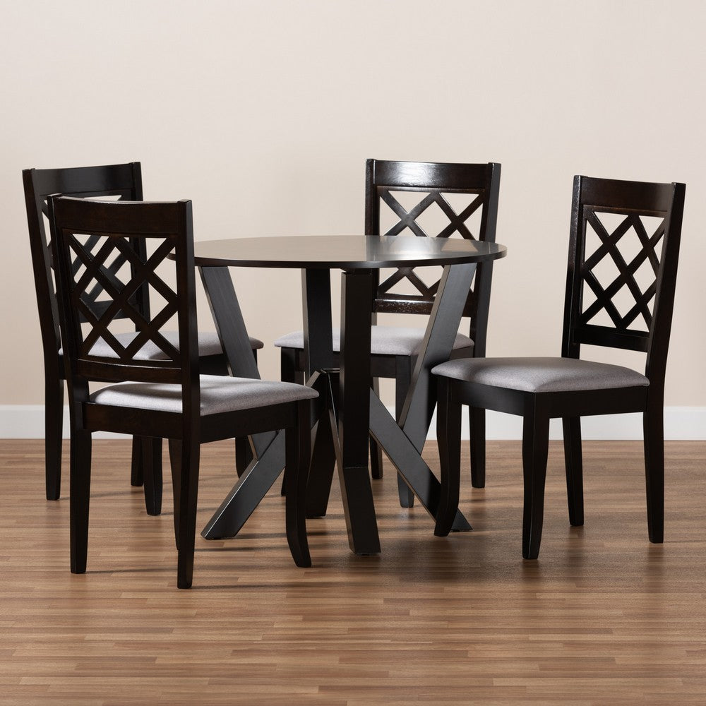 Baxton Studio - Adina Dining Set in Grey/Dark Brown - Adina-Grey/Dark Brown-5PC Dining Set view 8