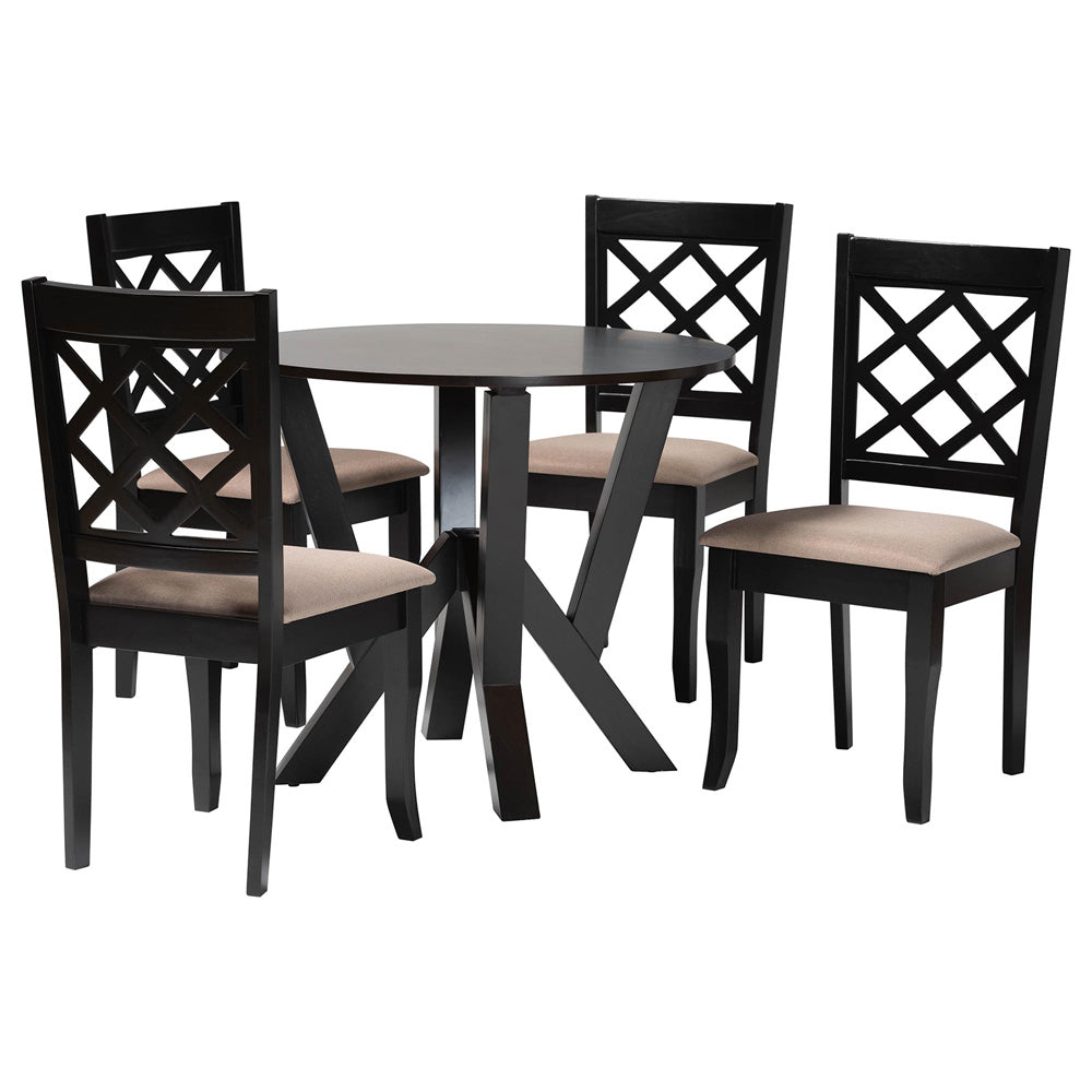 Baxton Studio - Adina Dining Set in Sand/Dark Brown - Adina-Sand/Dark Brown-5PC Dining Set view 1