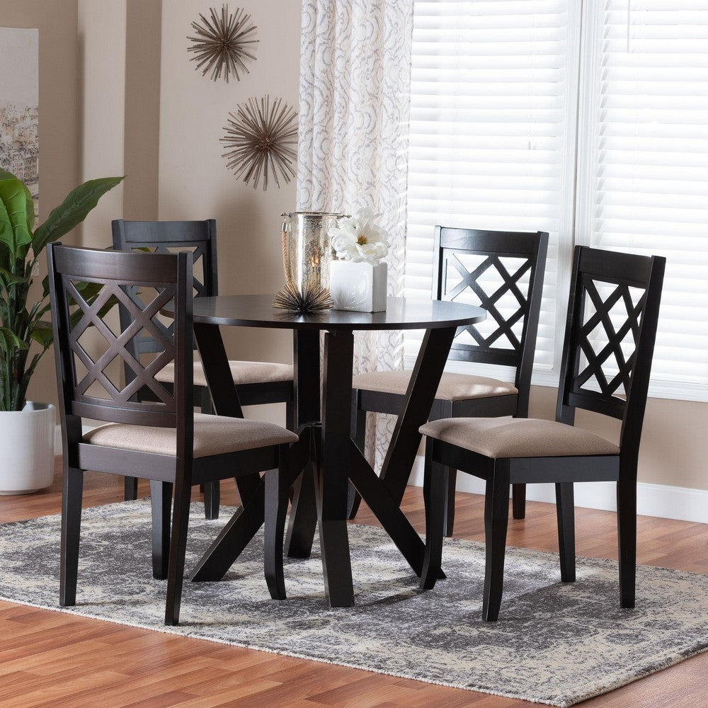 Baxton Studio - Adina Dining Set in Sand/Dark Brown - Adina-Sand/Dark Brown-5PC Dining Set view 8