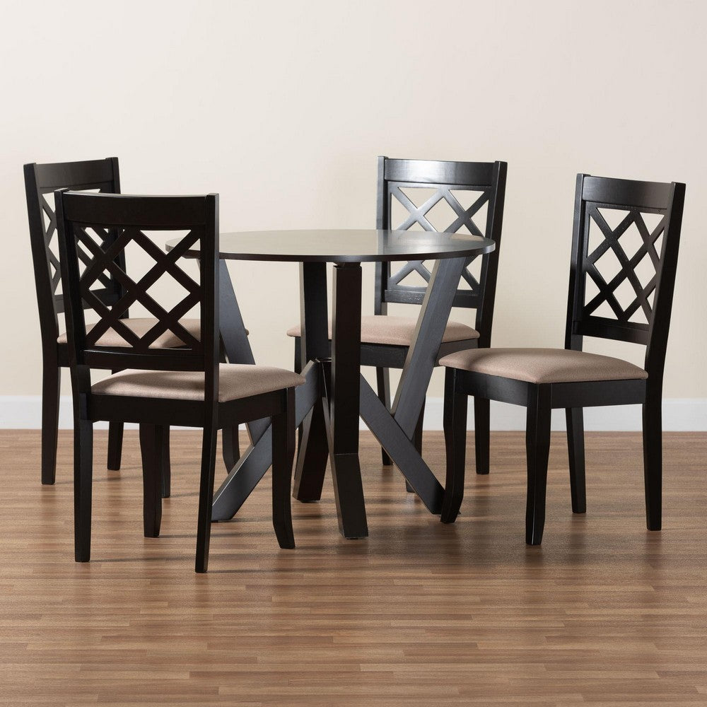 Baxton Studio - Adina Dining Set in Sand/Dark Brown - Adina-Sand/Dark Brown-5PC Dining Set view 9