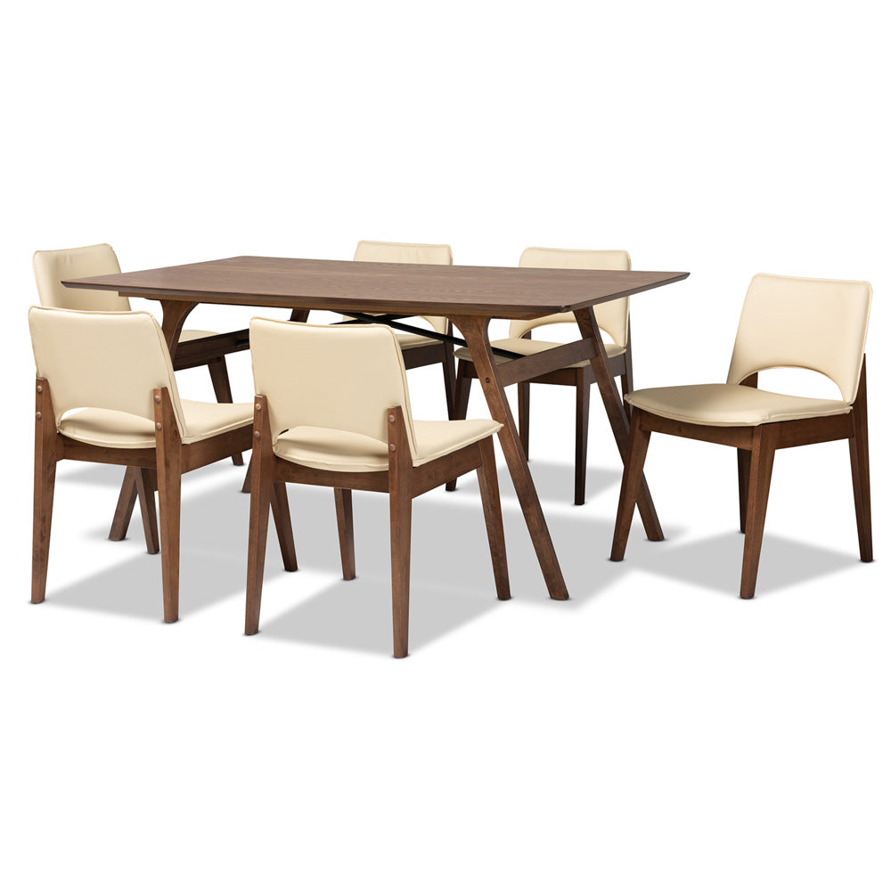 Baxton Studio - Afton Dining Set in Beige/Walnut Brown - RDC827-Beige/Walnut-7PC Dining Set view 1
