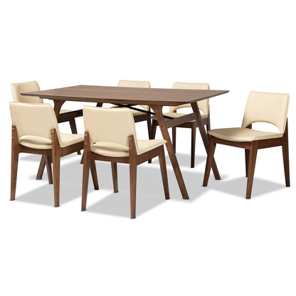 Baxton Studio - Afton Dining Set in Beige/Walnut Brown - RDC827-Beige/Walnut-7PC Dining Set view 1