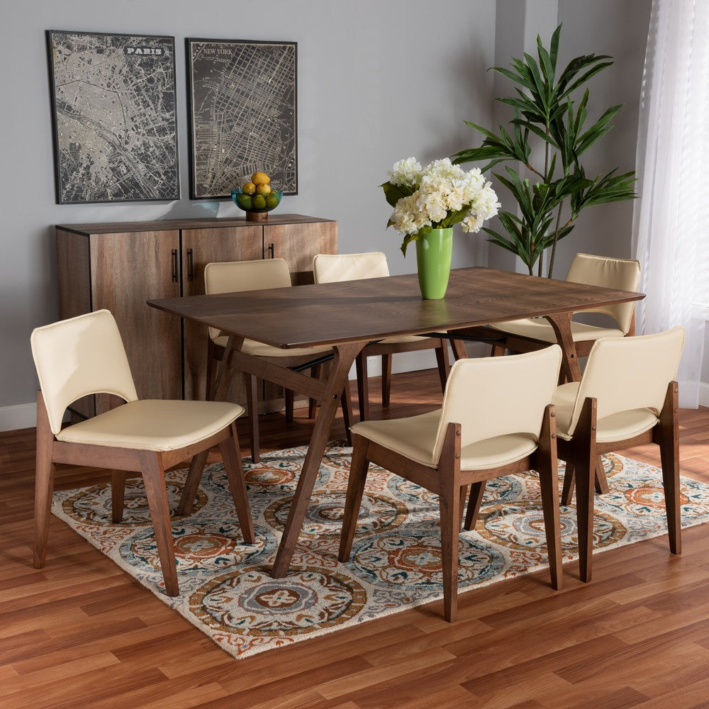 Baxton Studio - Afton Dining Set in Beige/Walnut Brown - RDC827-Beige/Walnut-7PC Dining Set view 7