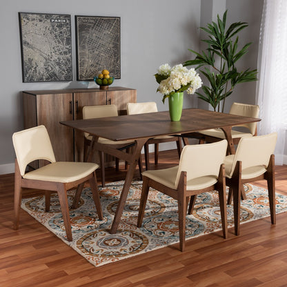 Baxton Studio - Afton Dining Set in Beige/Walnut Brown - RDC827-Beige/Walnut-7PC Dining Set view 7