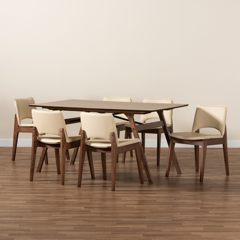 Baxton Studio - Afton Dining Set in Beige/Walnut Brown - RDC827-Beige/Walnut-7PC Dining Set view 8