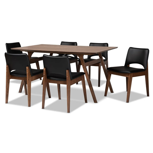 Baxton Studio - Afton Dining Set in Black/Walnut Brown - RDC827-Black/Walnut-7PC Dining Set view 1