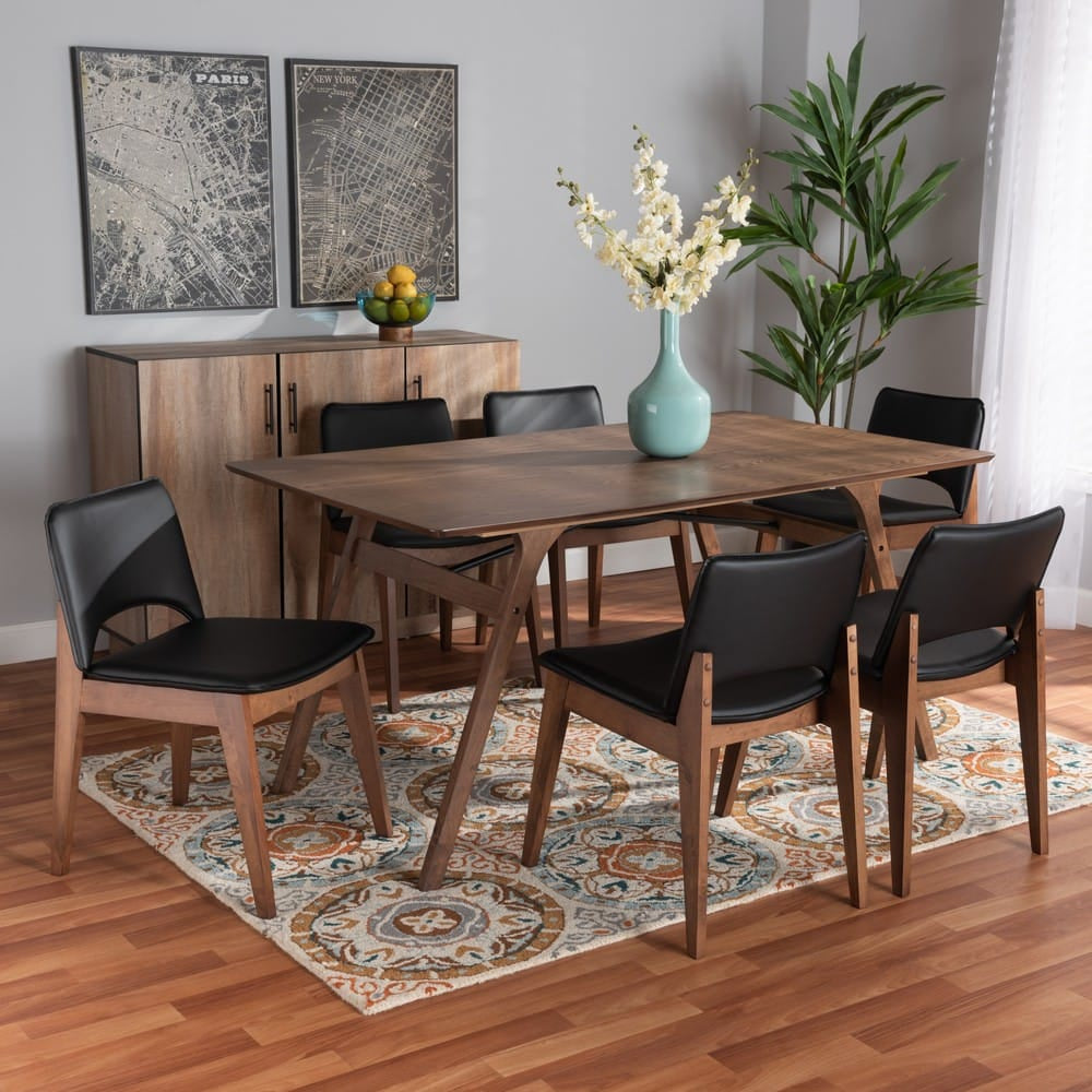 Baxton Studio - Afton Dining Set in Black/Walnut Brown - RDC827-Black/Walnut-7PC Dining Set view 7