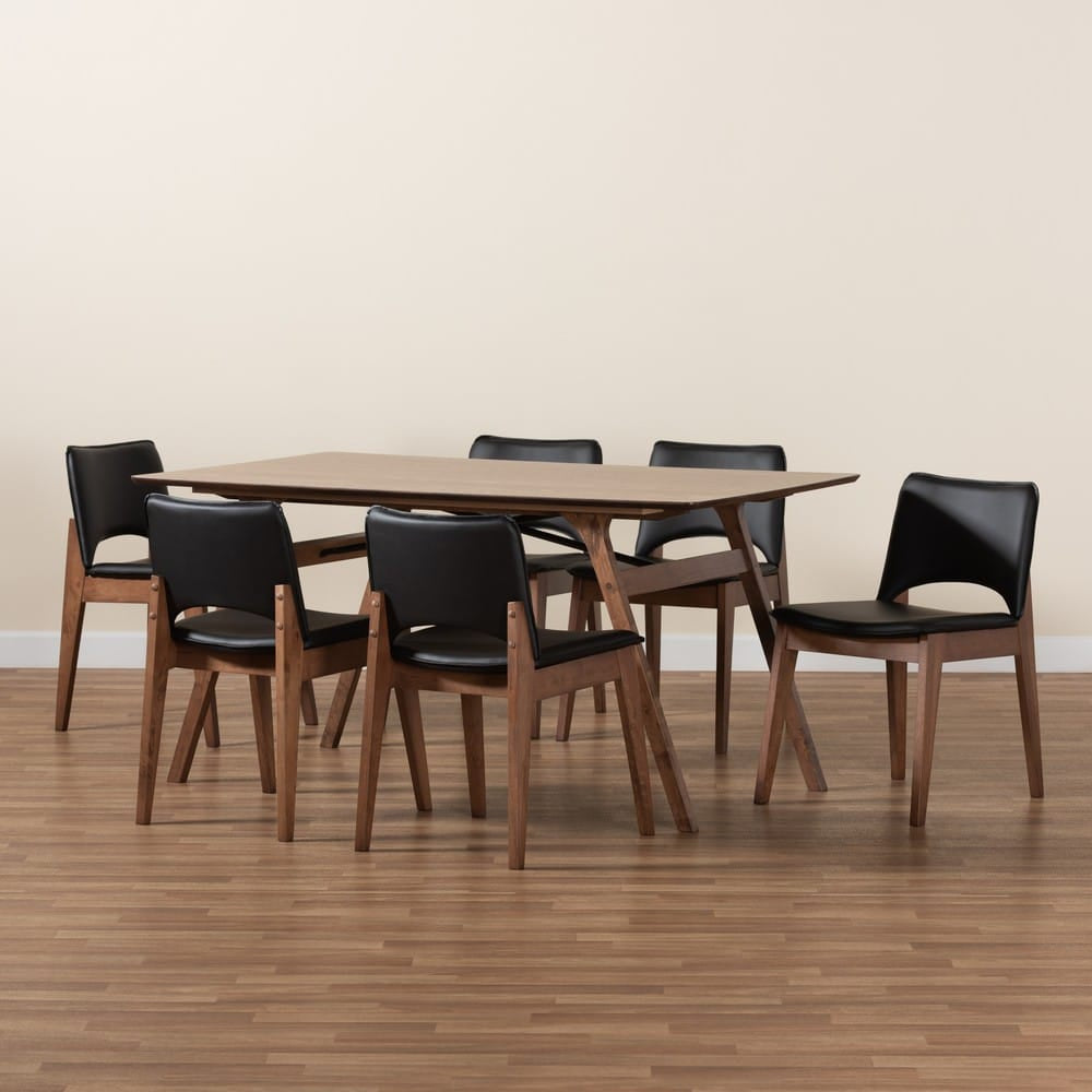 Baxton Studio - Afton Dining Set in Black/Walnut Brown - RDC827-Black/Walnut-7PC Dining Set view 8