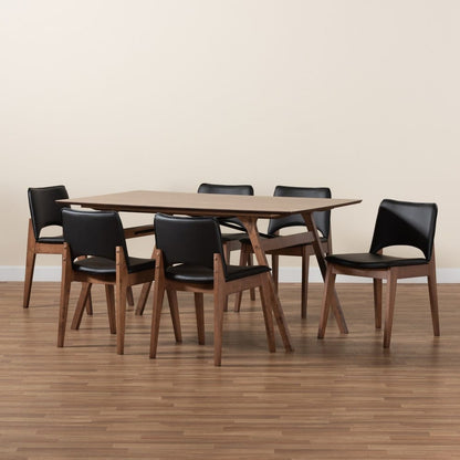 Baxton Studio - Afton Dining Set in Black/Walnut Brown - RDC827-Black/Walnut-7PC Dining Set view 8