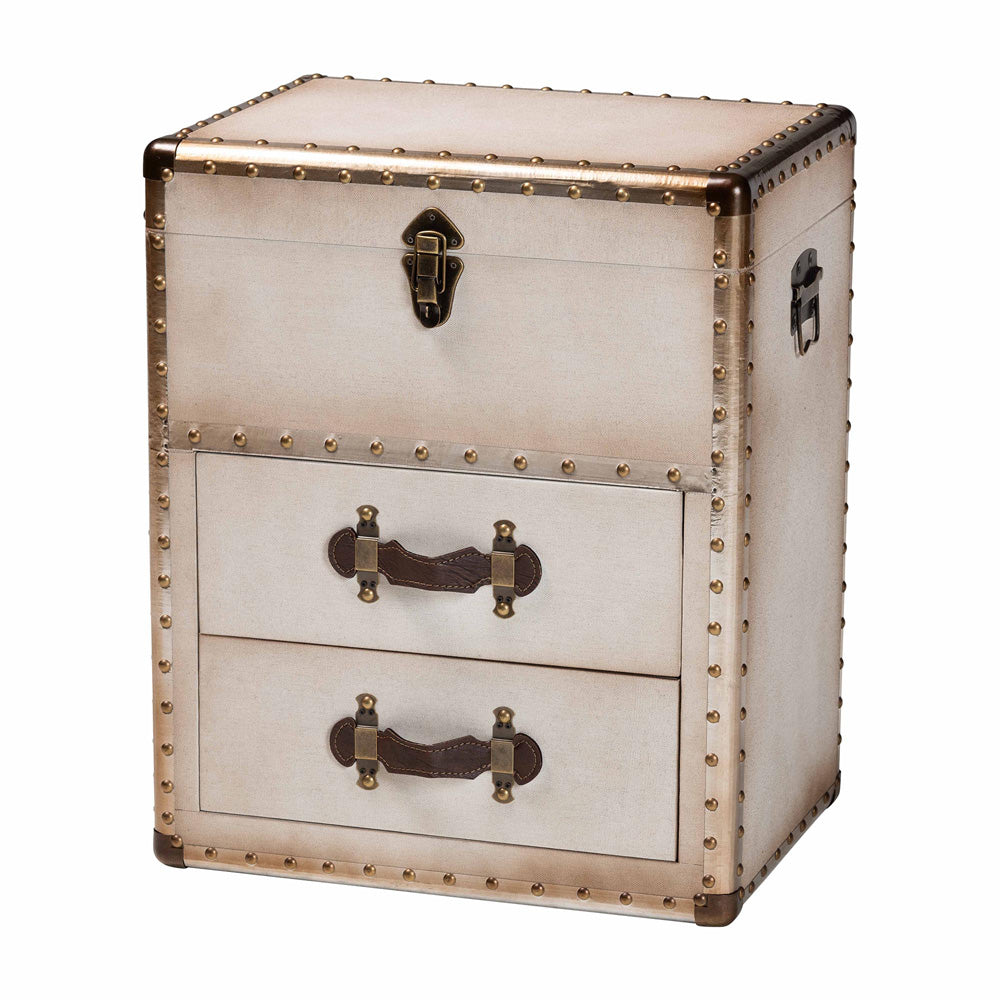 Baxton Studio - Agatha Storage Trunk in Beige/Coffee/Silver - JY24A034-White-Wooden-Ottoman view 1