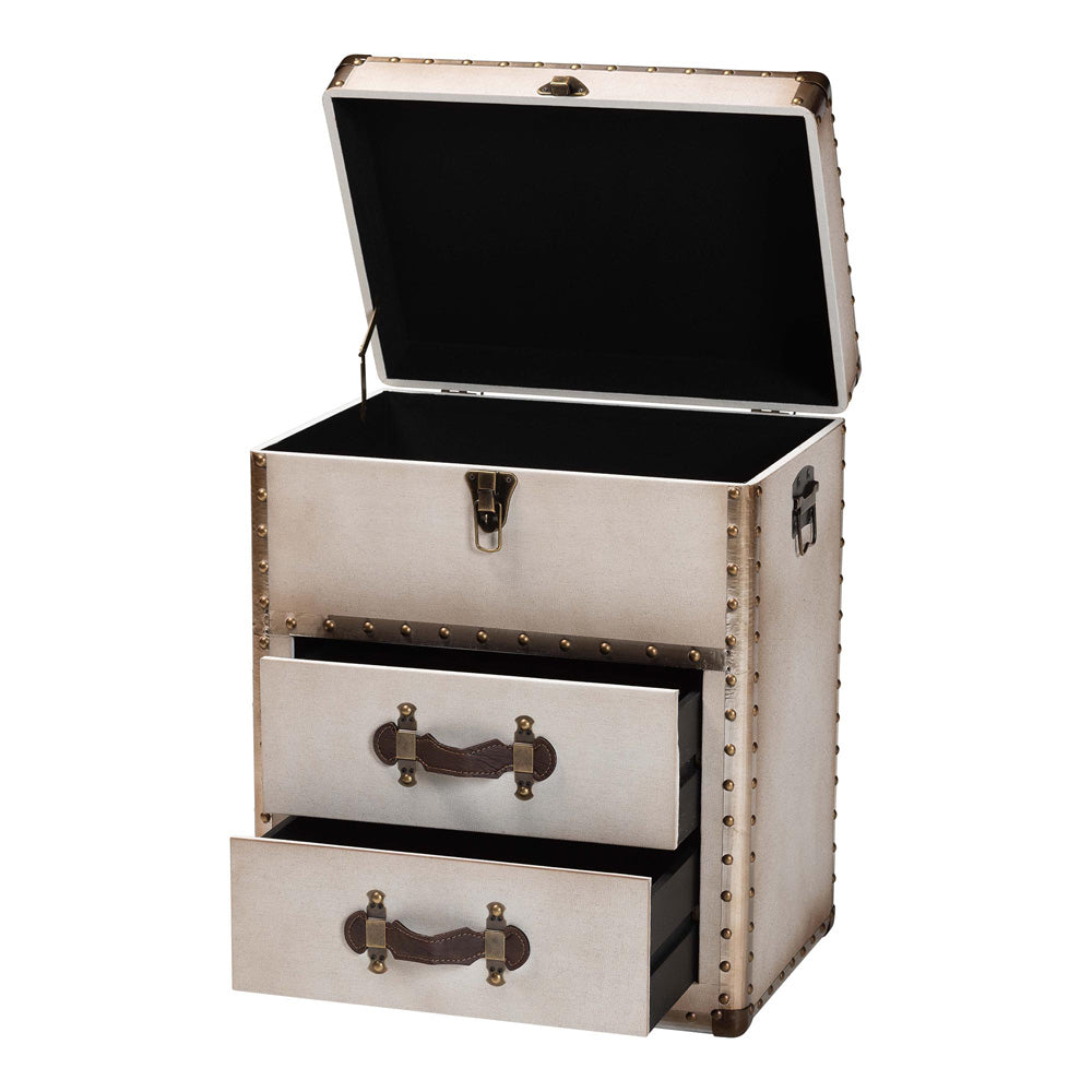 Baxton Studio - Agatha Storage Trunk in Beige/Coffee/Silver - JY24A034-White-Wooden-Ottoman view 2