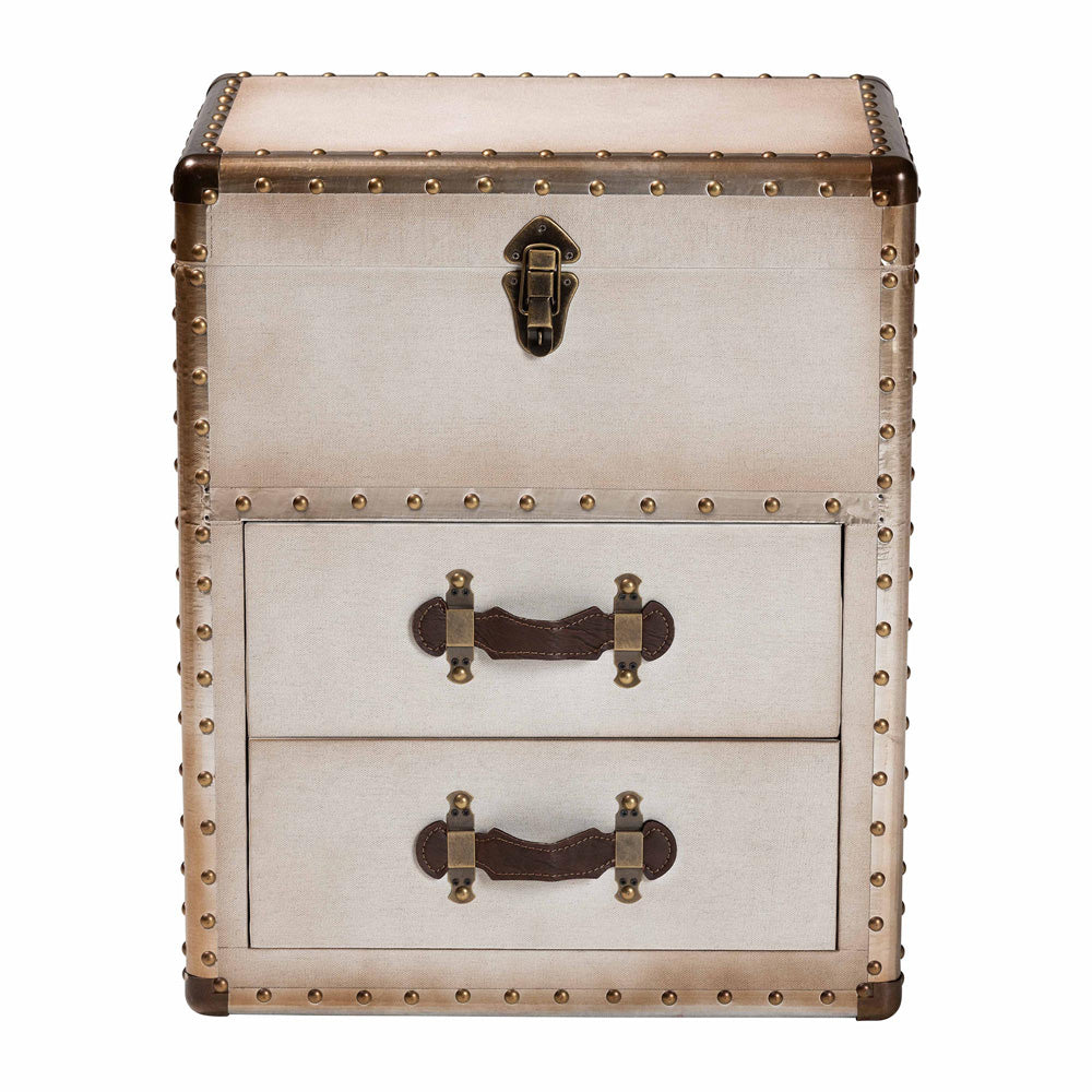 Baxton Studio - Agatha Storage Trunk in Beige/Coffee/Silver - JY24A034-White-Wooden-Ottoman view 3