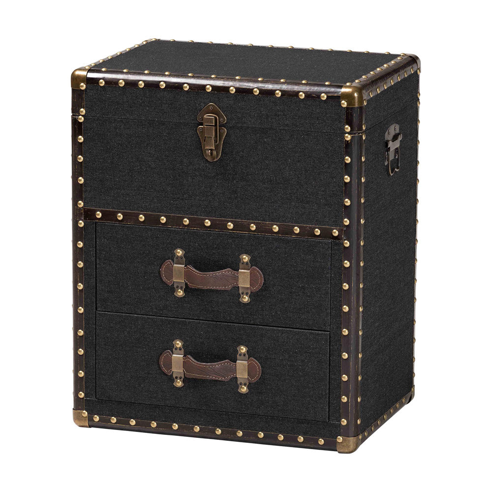 Baxton Studio - Agatha Storage Trunk in Black/Brown/Dark Brown - JY24A034-Black-Wooden-Ottoman view 1