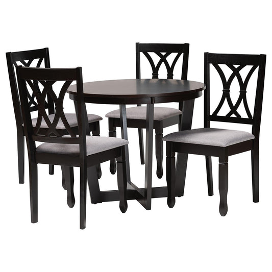 Baxton Studio - Aggie Dining Set in Grey/Dark Brown - Lindy-Grey/Dark Brown-5PC Dining Set view 1