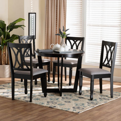 Baxton Studio - Aggie Dining Set in Grey/Dark Brown - Lindy-Grey/Dark Brown-5PC Dining Set view 8